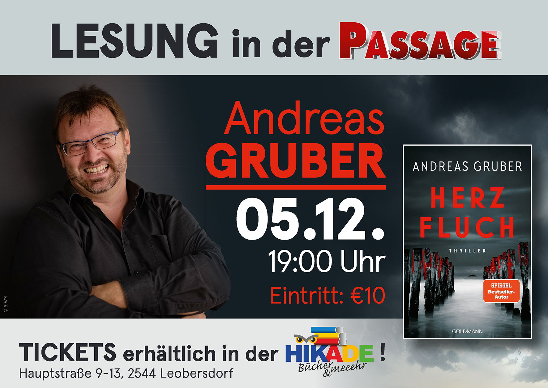 Flyer: Lesung mit ANDREAS GRUBER - "Herzfluch"